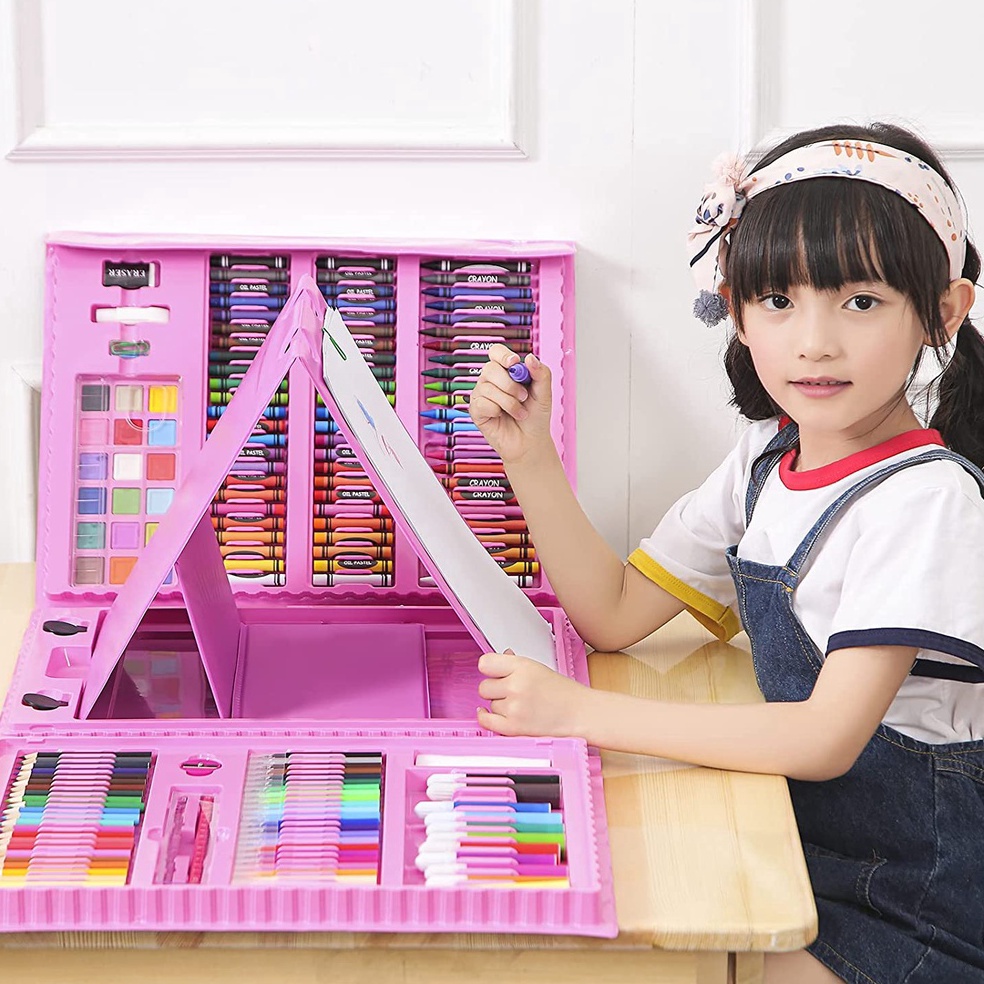 

COD Crayon Anak Pengasah 208pcs Set Alat Menggambar Melukis Anak-anak Crayon Cat Air Pensil 39