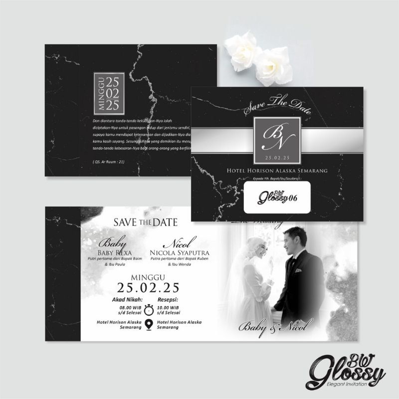 UNDANGAN PERNIKAHAN GLOSSY ELEGAN BW 06 - UNDANGAN