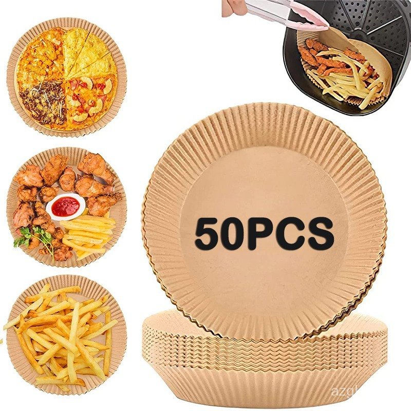&50pcs  Air Fryer Disposable Paper Non-Stick Mat Round Paper Baking Mats Kitchen AirFryer Baking Acc