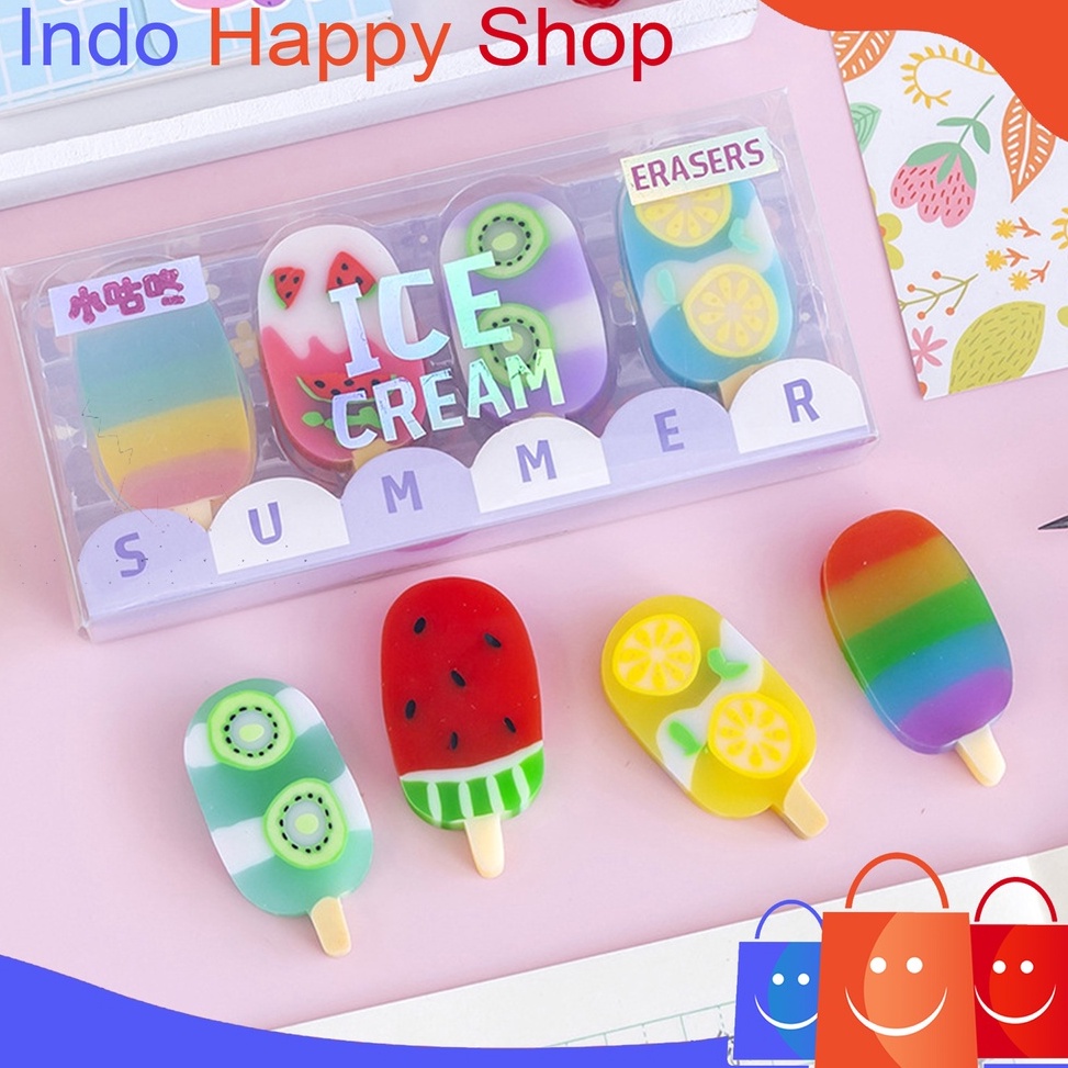 

♠ ⭐️ ⭐️Penghapus Pensil Karakter Es Krim Ice Cream Erazer Set 4pcs