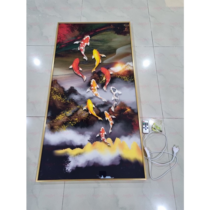DISKON SPESIAL LUKISAN FENGSHUI IMLEK FENGSHUI PAINTING LED 9 KOI IN LOTUS POND TERLARIS