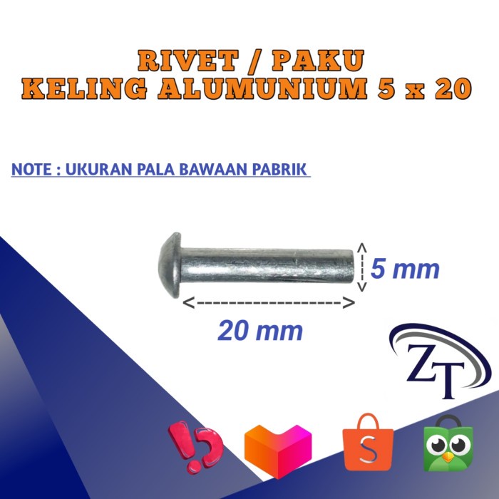 Terlaris Rivet / Paku Keling Alumunium Diameter 5Mm Panjang 20Mm