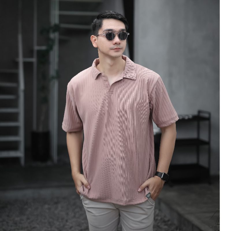 DIJAMU Oversize Polo Shirt Knit Mocca | Kaos Polo Pria | Kaos Kerah Pria Lengan Pendek