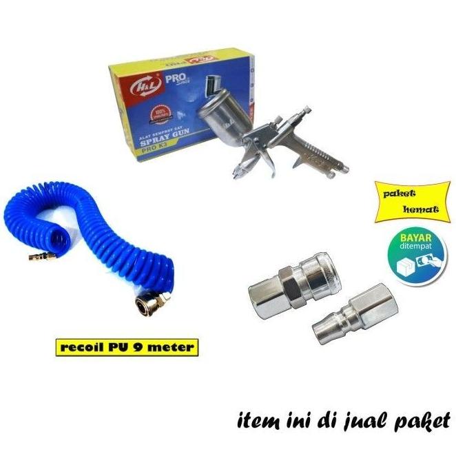 Paket Selang Spiral 9M Spray Gun Coupler Kompresor Angin Udara Spet