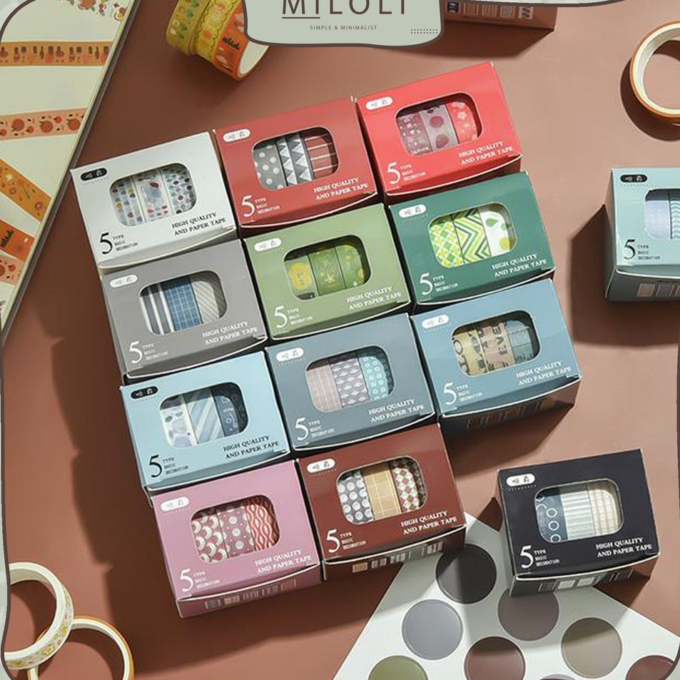 

Free Ongkir [MILOLI] 5 Rolls BASIC DECORATION Washi Tape Decor Jurnal Dekor Masking Tape Scrapbook - A0031