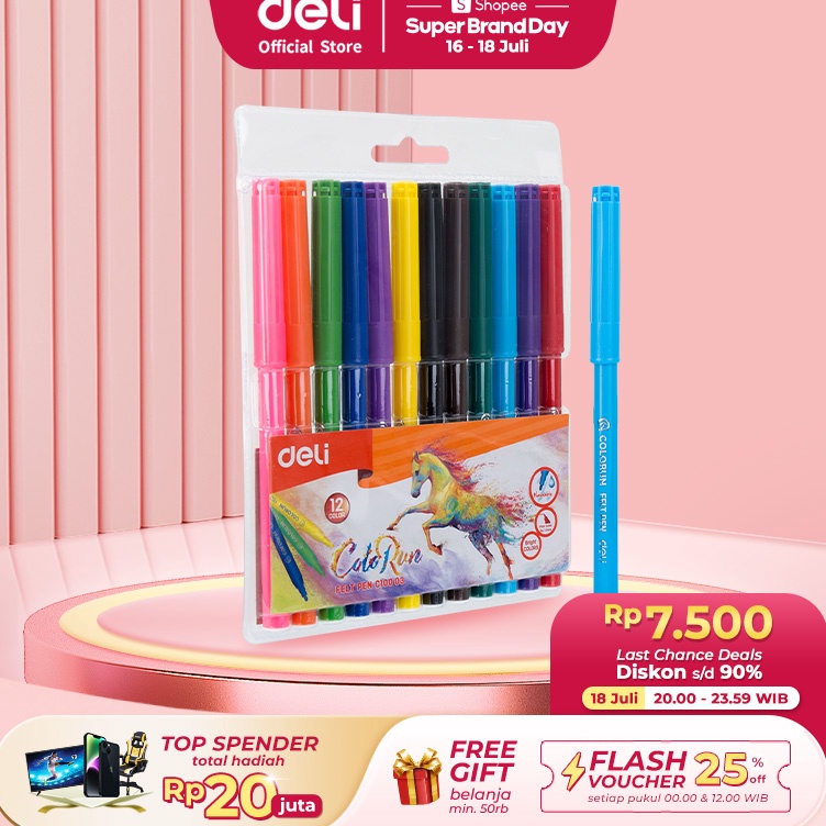 

【MEGA SALE】 Deli Spidol Warna - Felt Pen dapat dicuci 1.0mm 12/18/24 Warna EC10023