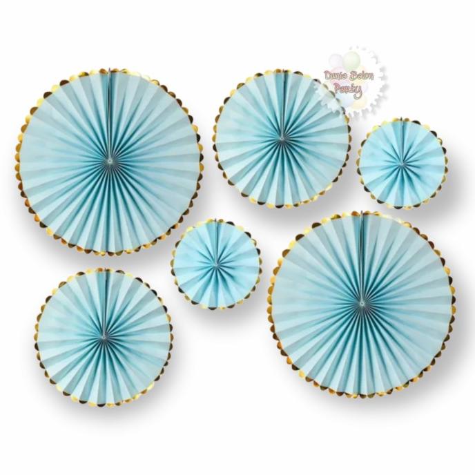 

*#*#*#*#] Paper Fan Set Biru List Gold / Paperfan Blue List Gold Set 6