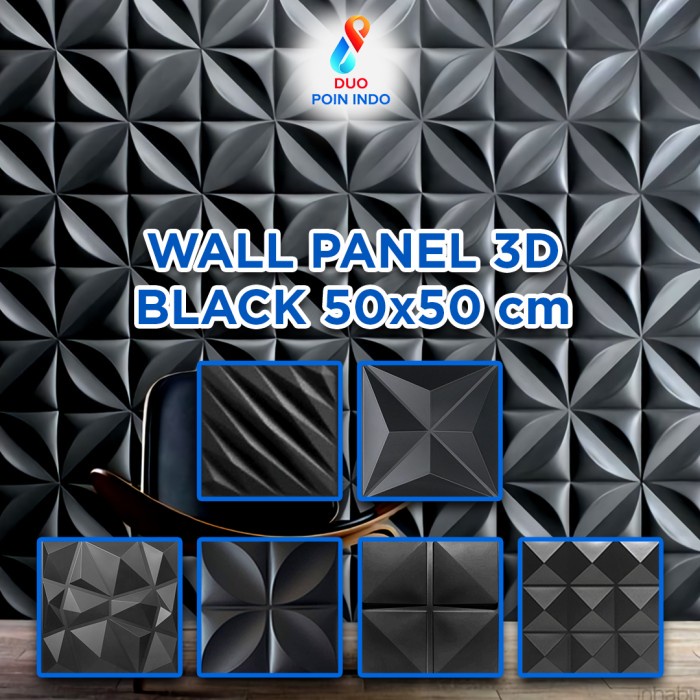 Best Seller Wall Panel 3D Pvc 50X50 Wallpaper Desain Interior Rumah Black