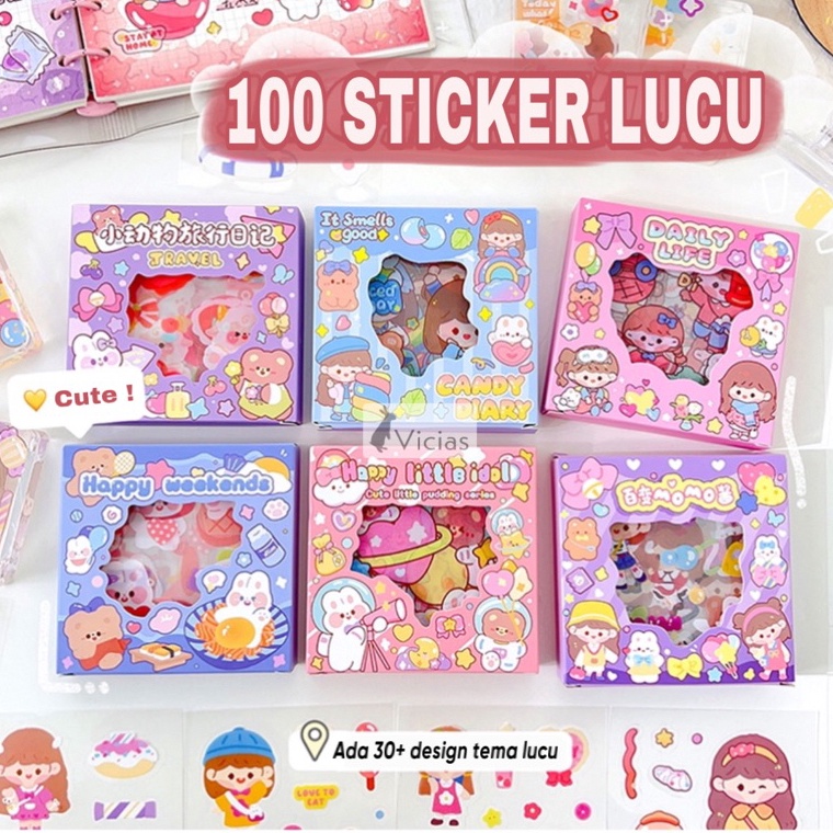 

B89771 100 Lembar Sticker Box PVC Waterproof Anti Air Stiker Lucu Anak Hadiah 0sb0k