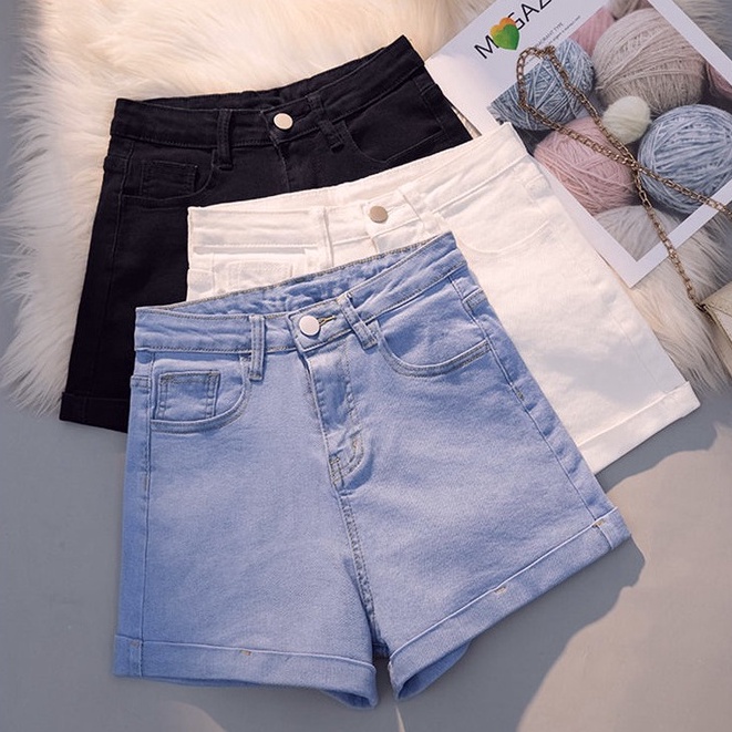 Murah Lebaran Celana jeans pendek wanita hot pants jeans korean style denim short pants warna putih 