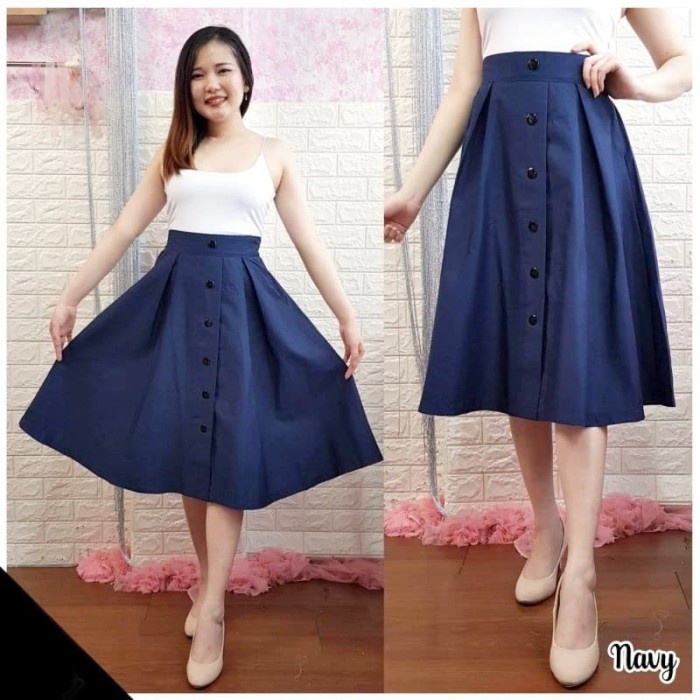 Ab50771 Rok Panjang Di Skirt Lebar Korea Hitam Putih Merah