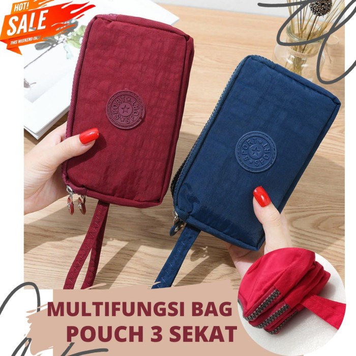 Best Seller Travel Pouch / Dompet Multifungsi / Pouch Zipper Nylon 3 Sekat
