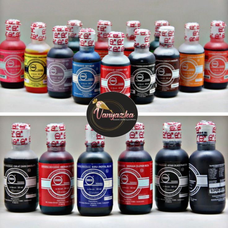 

✻Terlaku. HLISC Pewarna Cross/Food Coloring/Pewarna Makanan Cair Halal Cross 60ml T99 ❂Diskon