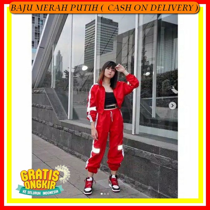 Set Baju Olahraga Wanita Lengan Panjang Setelan Merah Putih Agustusan Dewasa Terbarubaju Agustusan 2