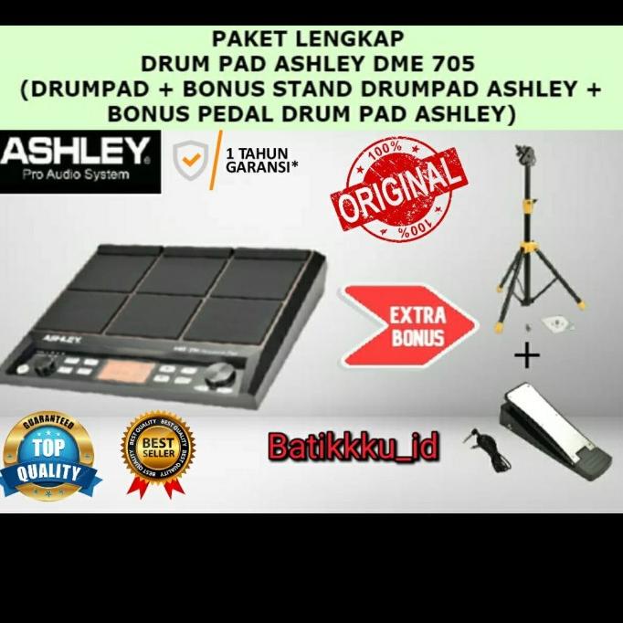 PAKET DRUM PAD ELEKTRIK ASHLEY DME 705 DME705 ORIGINAL TRIPOD + PEDAL