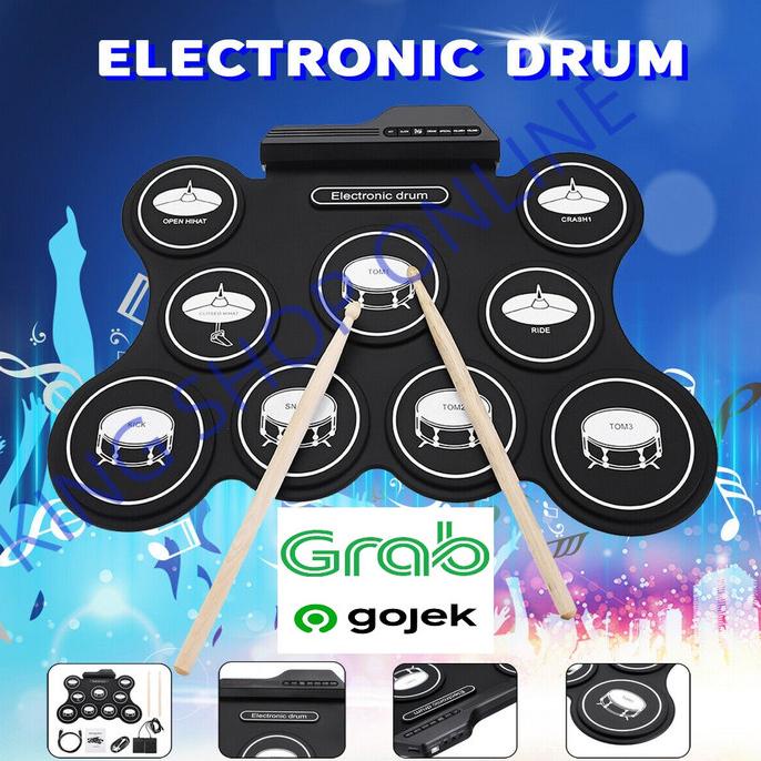 Electronic Digital Portable Roll Up Drum Pad Set Kit 9 pad Drum USB