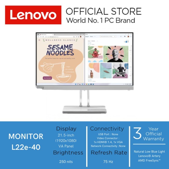 Terlaris Monitor Led Lenovo L22E-40 22" Full-Hd Hdmi 75Hz