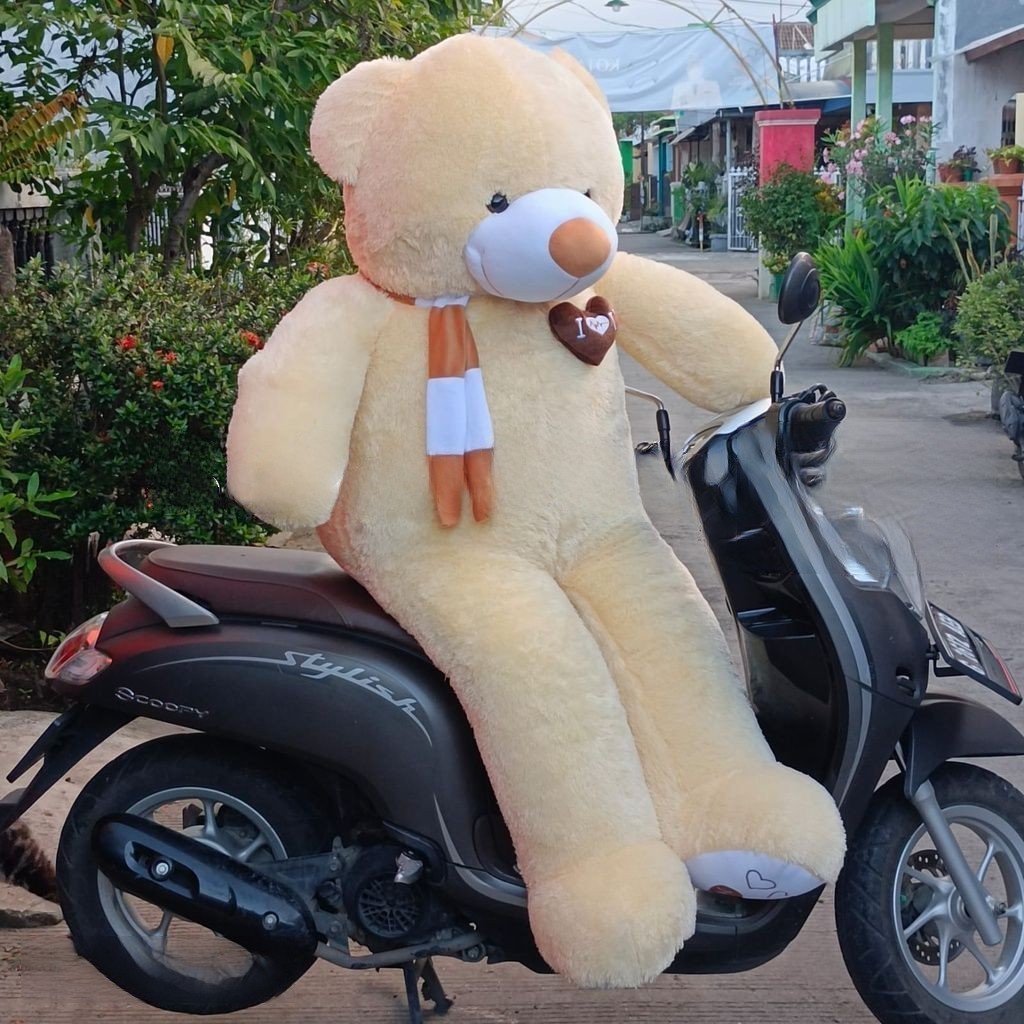 Boneka Teddy Bear Stock Terbatas Menggemaskan Ukuran Super Jumbo Lengkap dengan syal dan love di dada Bahan Lembut