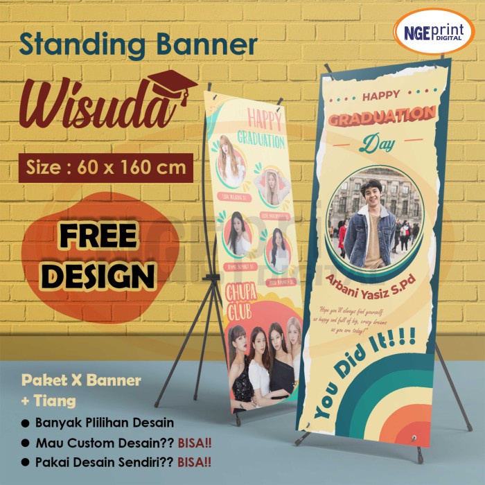Best Seller Banner Wisuda Custom Free Design / Cetak X Banner Wisuda, X Banner