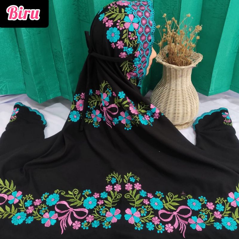 Mukena Lajuran Hitam Polino Bordir Terusan/lajur/langsungan Warna Hitam Polino Super Mukna Katun Mik