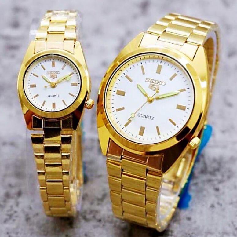 BEST PRODUK Jam Tangan Couple SEIKO 5 Kaca Belimbing Tali Rantai Preimium Pria Wanita Jam tangan Cou