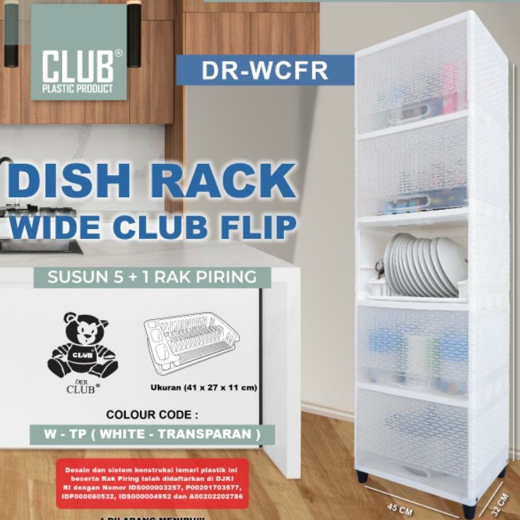 Terkini DR1 WCFR - Dish Rack Wide Club Flip Susun - DR1 Lemari Piring Rak Dapur Plastik Pintu Transp
