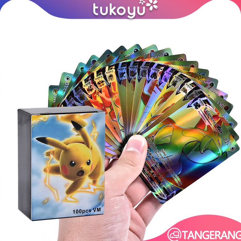 STOK TERBATAS. 100pcs Pokemon Vmax Cards/Kartu Pokemon Vmax/Pokemon Shiny Cards/Kartu Laser Pokemon