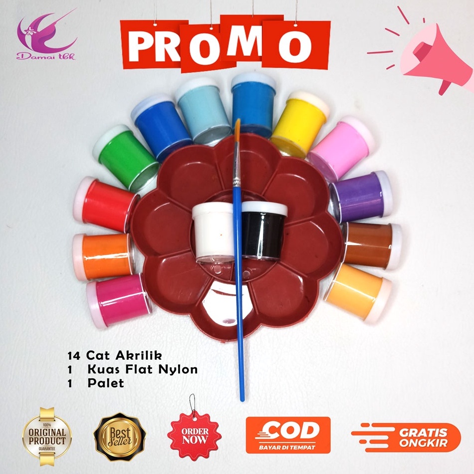

69 Paket Lengkap Cat Lukis dengan kuas dan palet 14 warna R14 5599