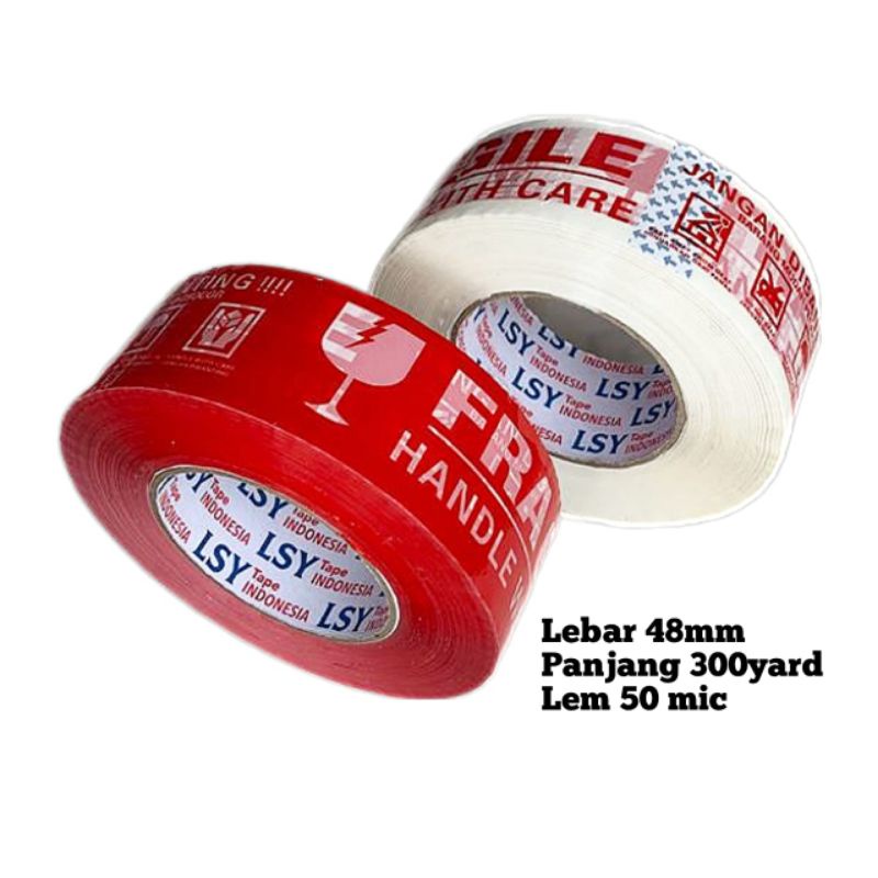 

lakban fragile full merah & putih LSY 48mm x 300yard full ( CBM )