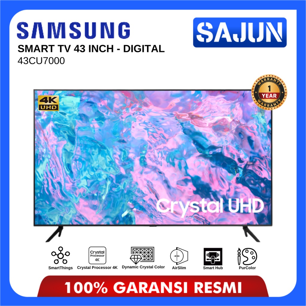 Samsung 43CU7000 Crystal 4K UHD SMART TV 43 Inch UA43CU7000KXXD