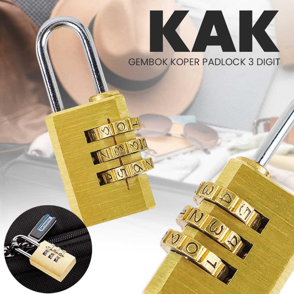 Gembok Koper Padlock Kecil 3 Digit Angka Combination Solid Brass 21 x 53mm