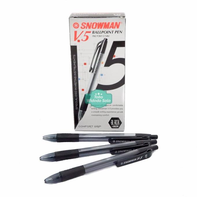 

+%+%+%] Pulpen Snowman V5 0,7mm Hitam Bolpoin Ballpoint Fine Point 12 Buah