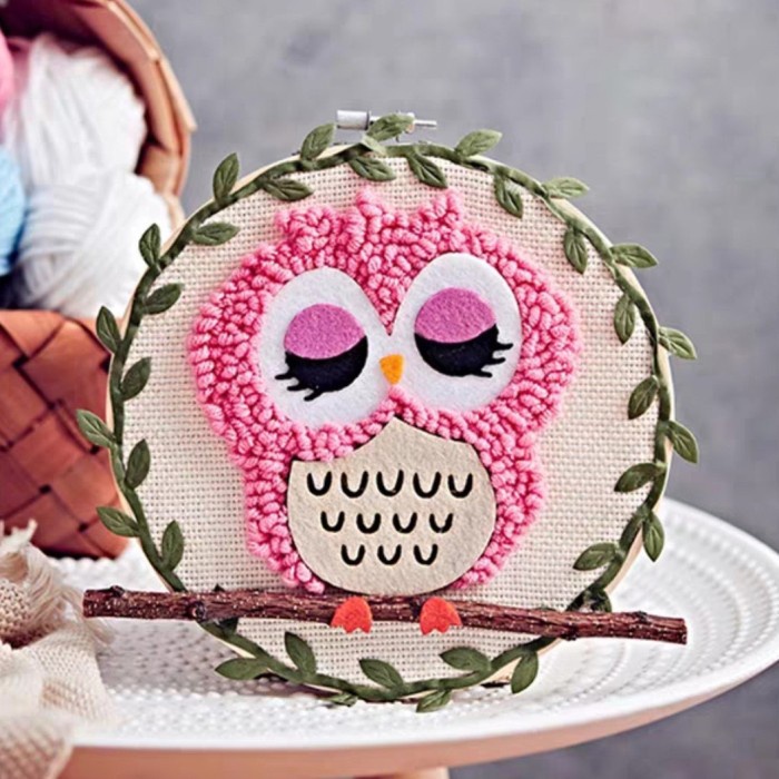 

Terlaris Diy Punch Needle Kit Pink Owl