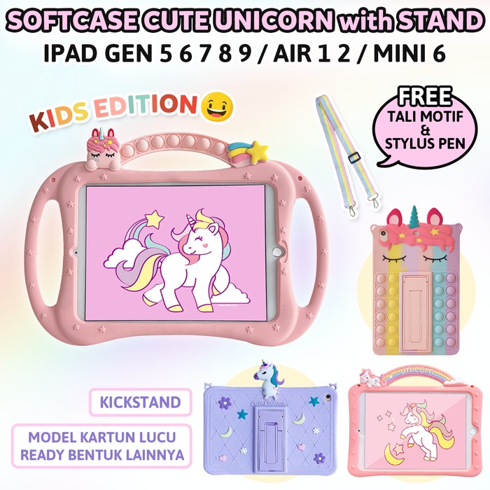 Terlaris Ipad 5 6 7 8 9 Air 1 2 Mini 6 Soft Case Kid Unicorn Casing Cover Anak