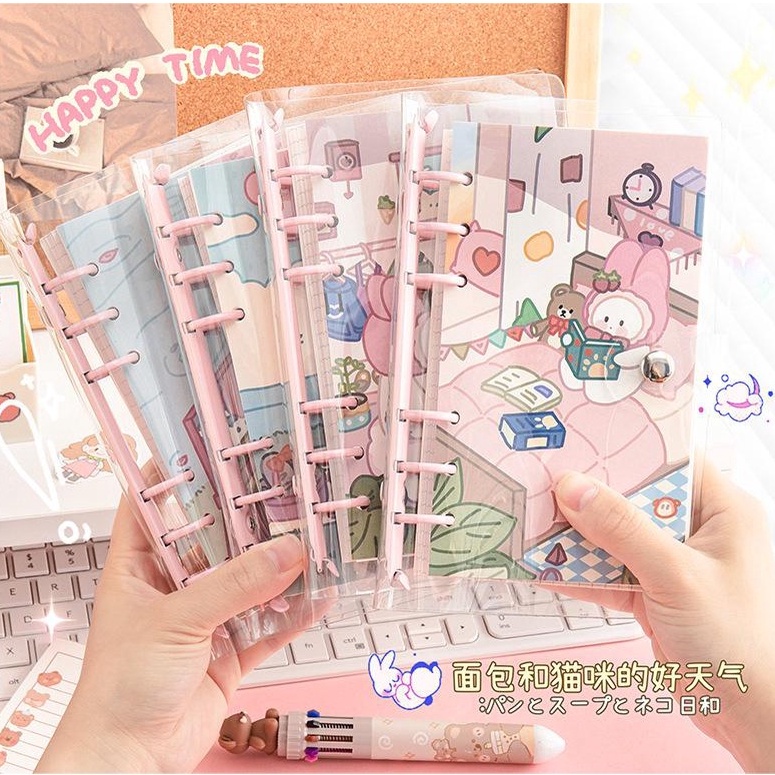 

[PRODUK-W8G8E35] Buku binder A6 Buku 100 lembar lucu Korean style spiral notebook PVC clear cover 6 ring Buku catatan isi ulang loose-leaf Akaun tangan transparan Buku rekening tangan Daily planner DIY scrapbook Cute peach rabbit Jurnal wisatawan fpygs