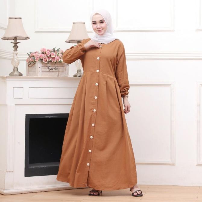 Baju Gamis Wanita Gamis Rayon Polos Busui Full Kancing Depan XL azkadinw