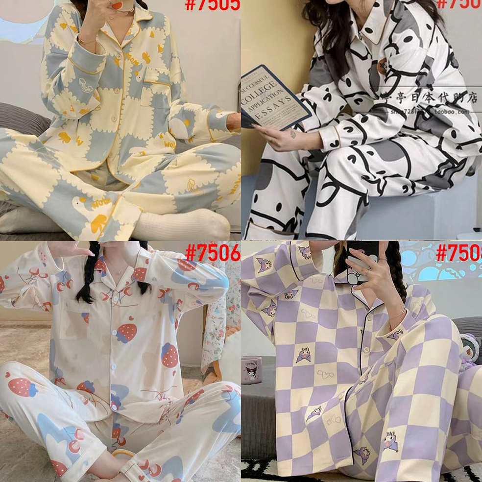 Viral.. Piyama Baju Tidur Wanita JALJA PP Import Model Korea Fashion Leisure Wear Kerah Kancing Leng