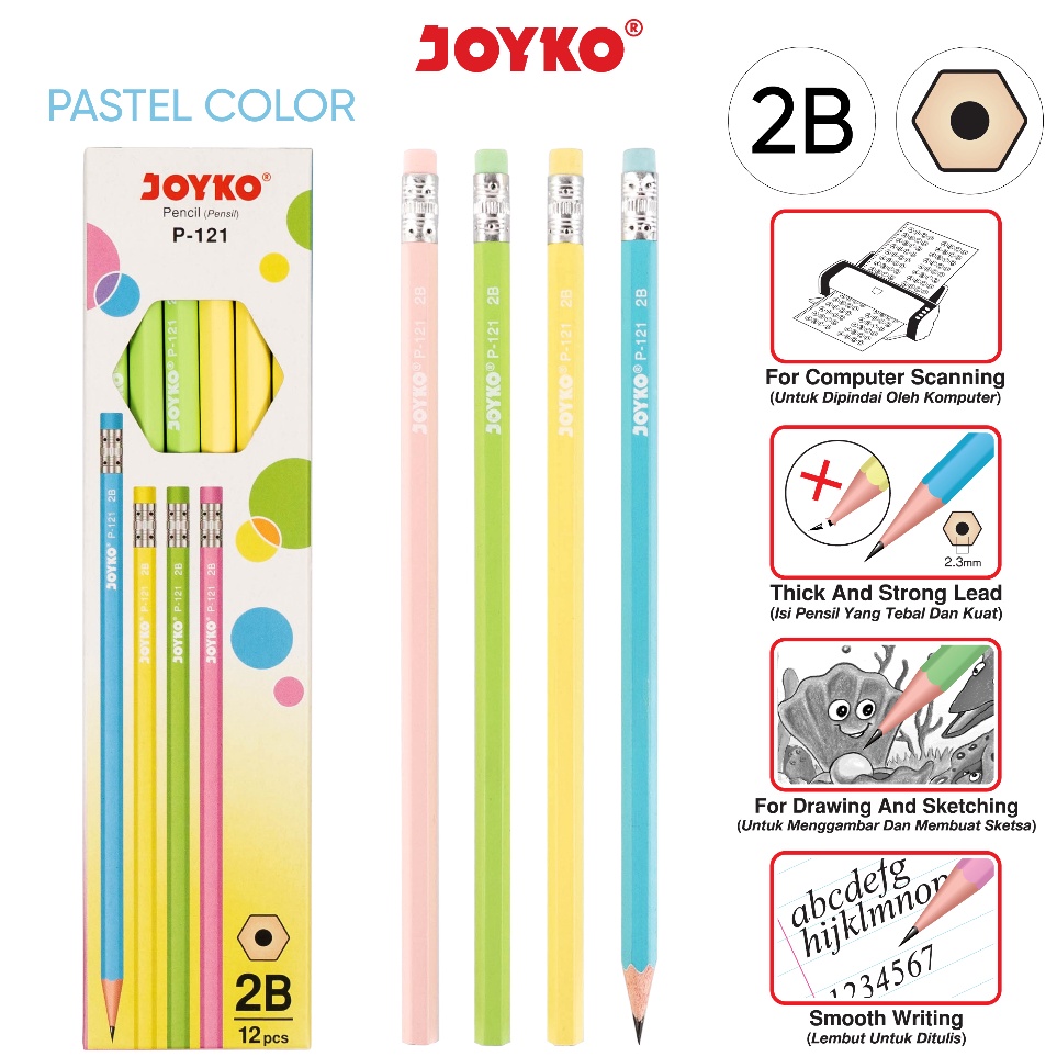 

LGZH5946 ORIGINAL% Pencil Pensil Joyko P-121 2B 1 Box 12 Pcs