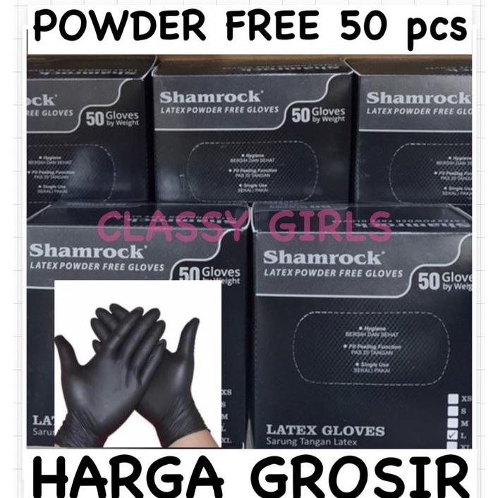 Terjangkau - SARUNG TANGAN GLOVES LATEX HITAM SHAMROCK POWDER  50 pcs ..
