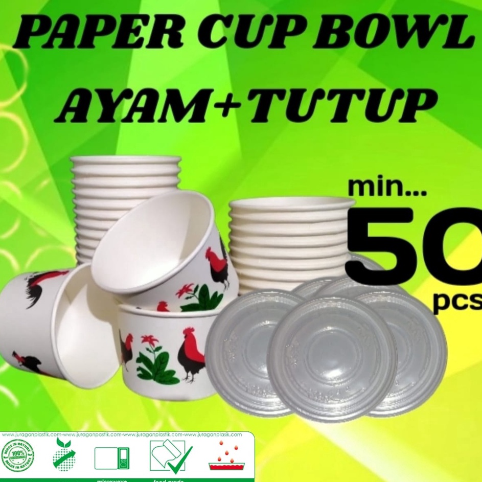 Proses sekarang Mangkuk Mangkok Paper Papper Box Wadah Cup Rice Bowl isi 25 pcs Kertas Ayam Jago plu
