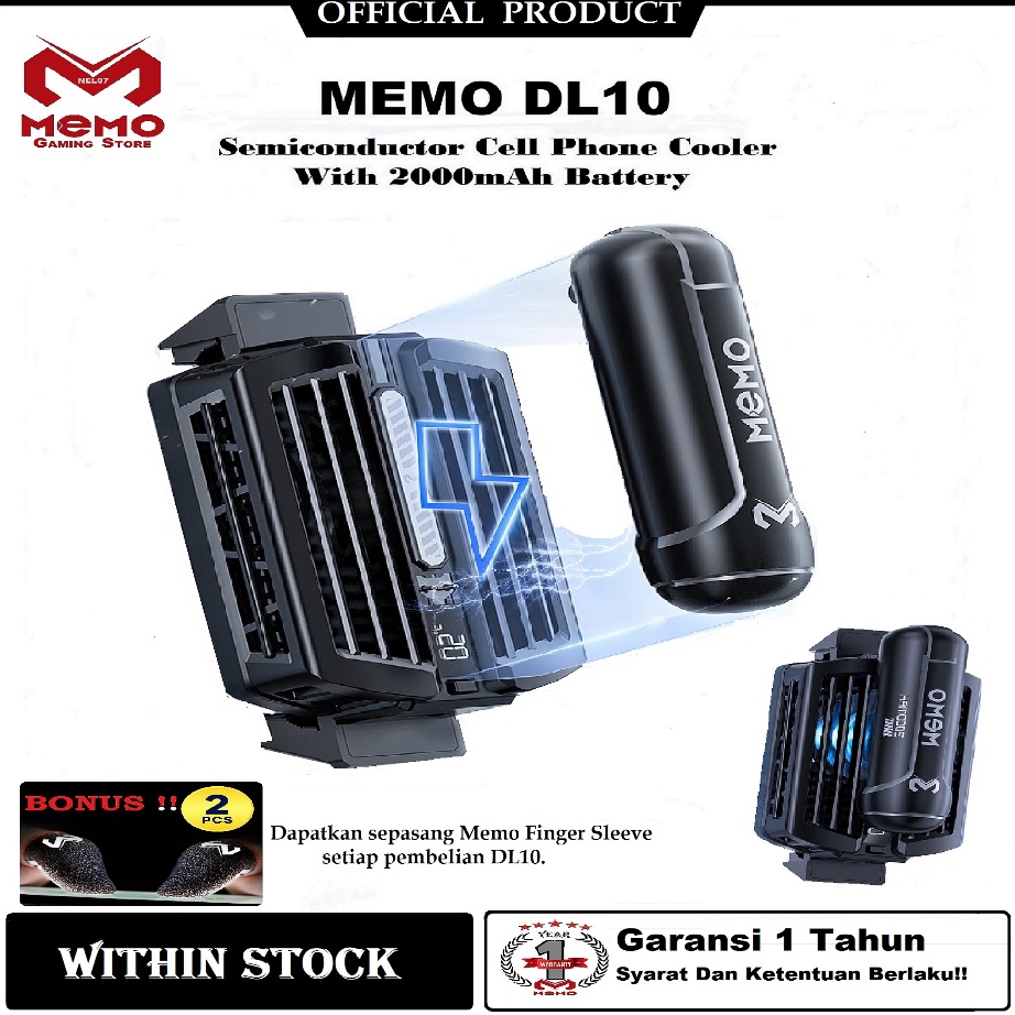 ✶Buruan Beli B0VDH MEMO DL10 Fan Cooler Phone Cooler with Rechargeable Battery Pendingin HP Gaming R