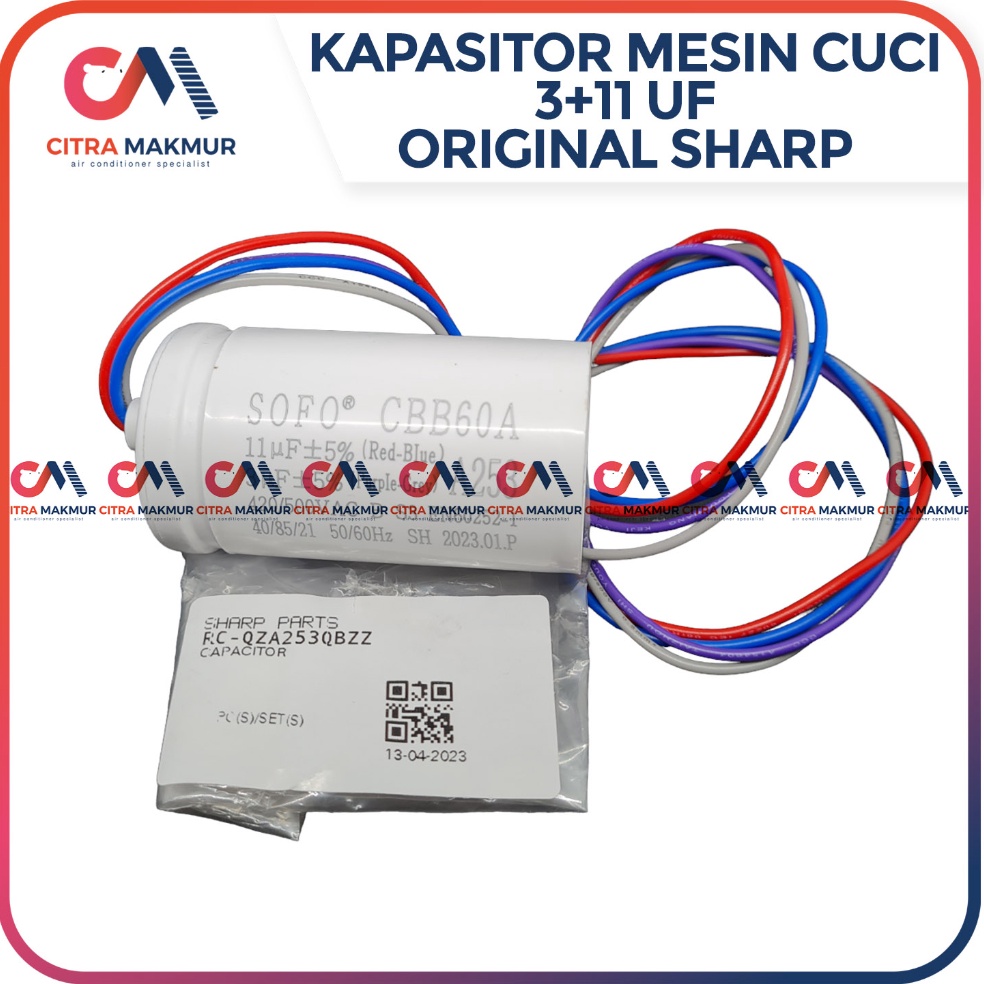VIRAL. Kapasitor Mesin Cuci Washing Machine Capasitor 4 kabel 3 uF dan 11 uF Sharp Original Epcos A2