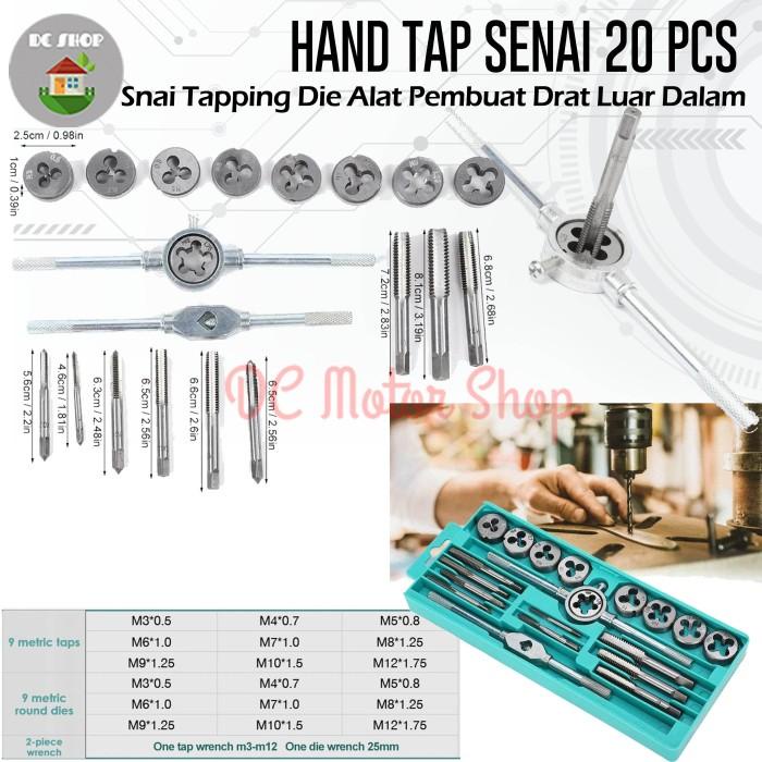 Hand Tap Set 20Pcs Senai Snai Tapping Die Alat Pembuat Drat Luar Dalam