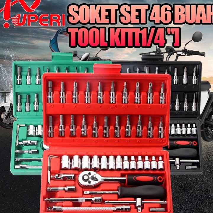 Terbaik.. Set Kunci Socket 46 PCS full Set (1/4 ") Pas Ring L Motor Kunci/kunci l set tekiro lengkap