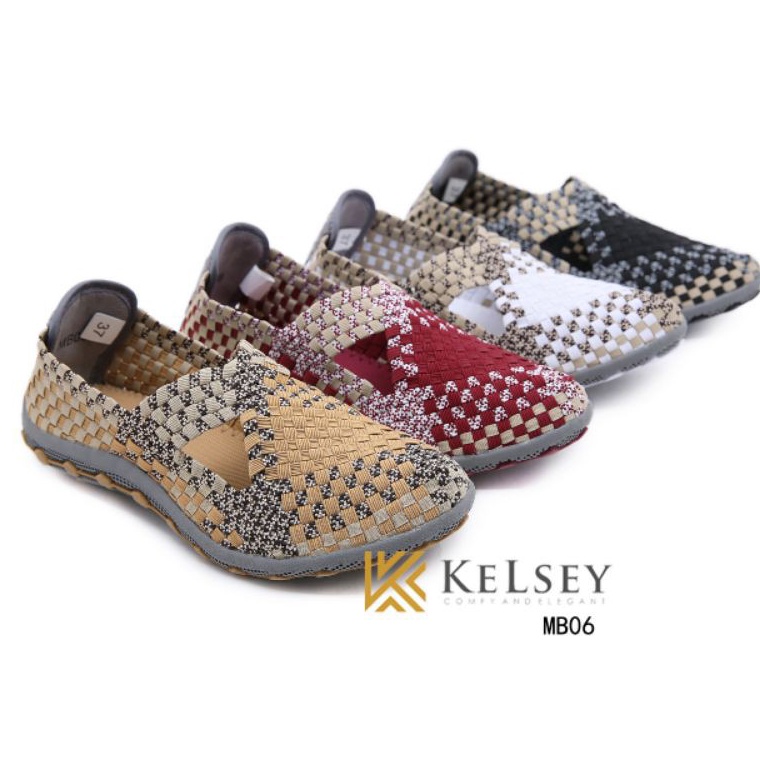 TERBAIK. Kelsey Sepatu Slip On Rajut Wanita /  Rajut Shoes Wanita MB06 Flats Shoes Rajut anyaman Wom