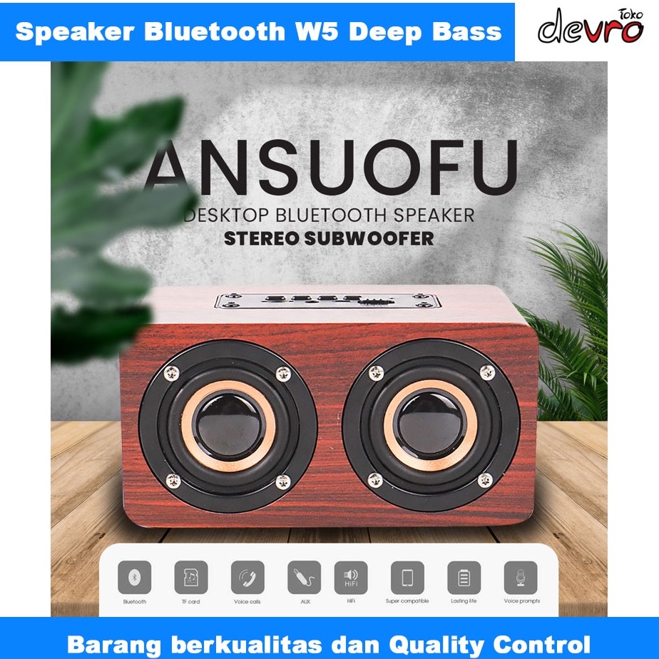 Harga Bersahabat.. Speaker Bluetooth Stereo Subwoofer - Speaker Portable - Wood Materials - W5