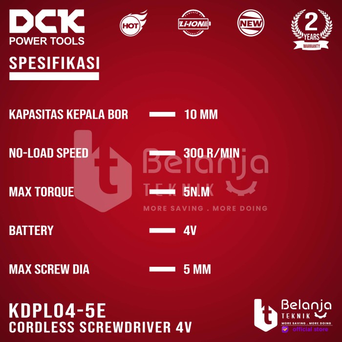 Dck Mesin Bor Obeng Baterai Cordless Kdpl04-5E Screwdriver Kdpl 04-5 E Terlariss 