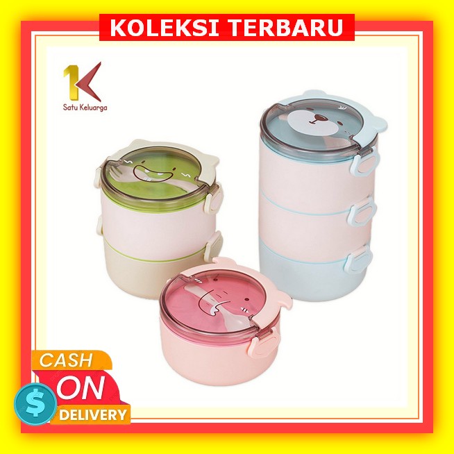Ecentio Lunch Box 1000Ml Stainless 304 Sekat 4 Dan Anti Tumpah Free Sendok Sumpit Satu Keluarga Temp