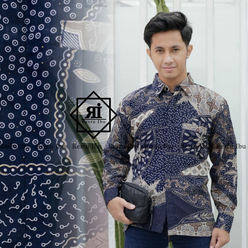 Kemeja Batik Pria Lengan Panjang Terkini Elegan Bagus Berkualitas Reguler Fit N9M1 Mewah Lengan Pend