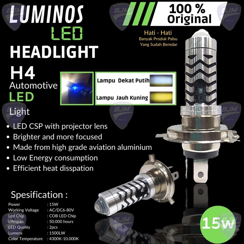 Lampu LED LUMINOS H4 LASERJET Motor Mobil 2 Warna
